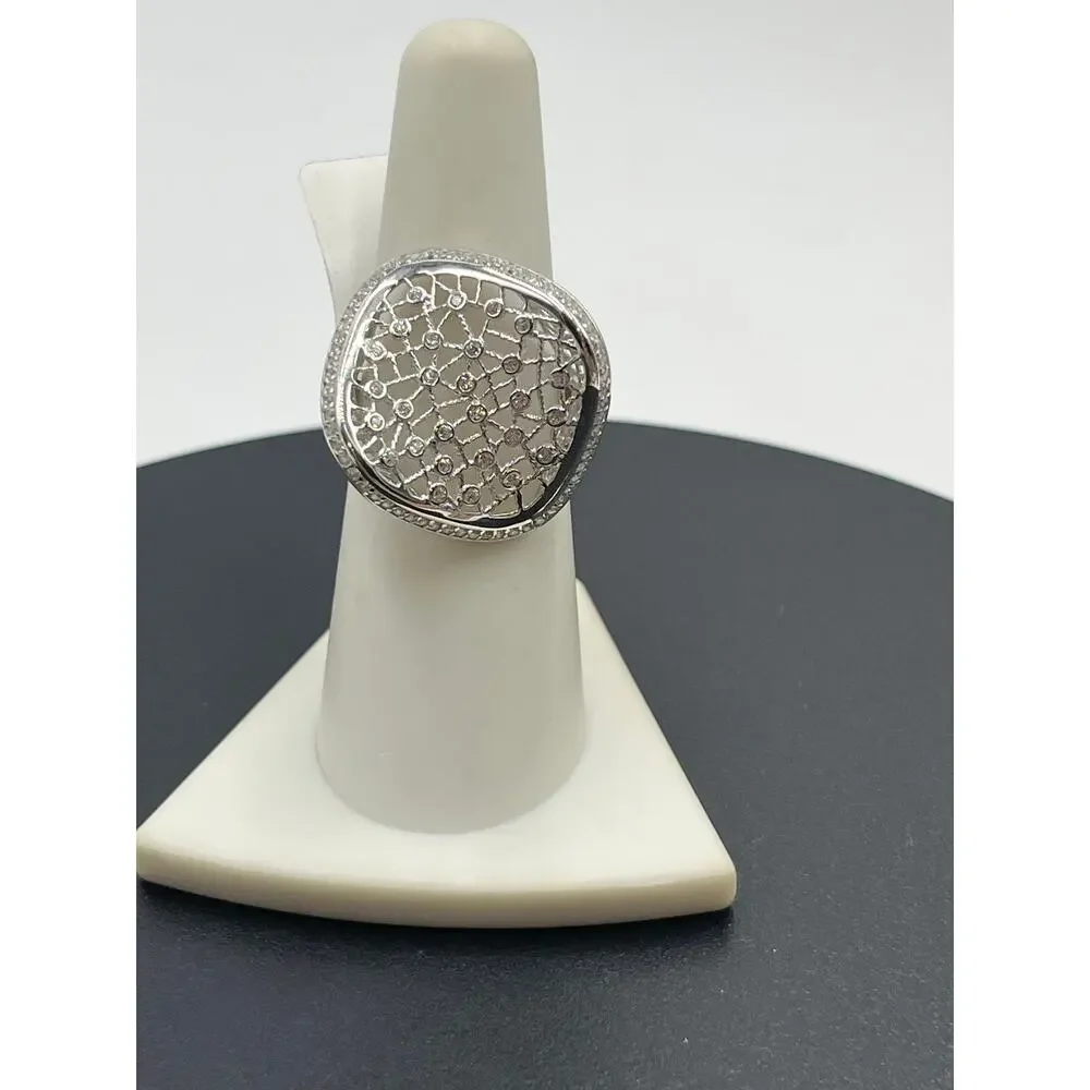 Sterling Silver 925 Pave CZ Concave Weave Spider Web Ring‎ Sz 7 New